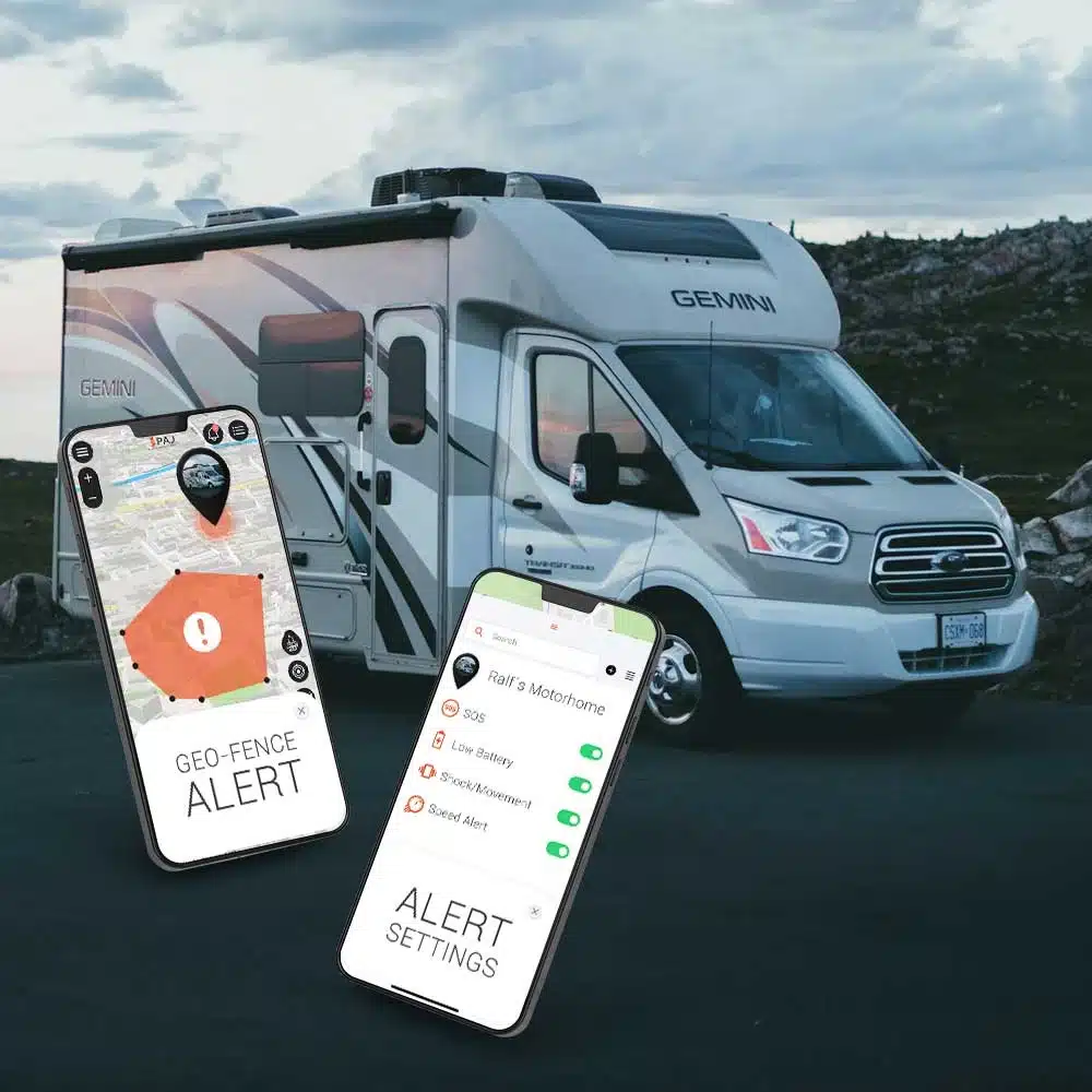 motorhome equipped with a tracker device